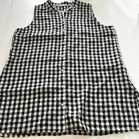 EILEEN FISHER || Sleeveless Black and White Linen Tunic Top. Sz. XL - Picture 7 of 16